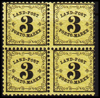 1862. LAND-POST PORTO-MARKE 3 Kr 10x10 4-block Never Hinged. Perf Loos Between Two Stamps.  - JF528592 - Neufs