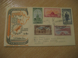 Wellington 1950 To Prahran Victoria Australia Canterbury Centennial Set 5 Stamp On Souvenir Cover Cancel New Zealand - Lettres & Documents