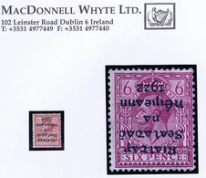 Ireland 1922 Thom Rialtas 5-line Black Overprint, Bogus (forged) Inverted Overprint On 6d Purple Mint - Neufs