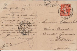 1914 - SEMEUSE PERFORE (PERFIN) Sur CP De MONTPELLIER (HERAULT) => MACON - Storia Postale