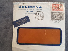 ALGERIE - LETTRE 1939 BONE PAR AVION EN TETE COMMERCIAL SOLEIPNA / TB EXPOSITION INTER PARIS 1937 - Airmail