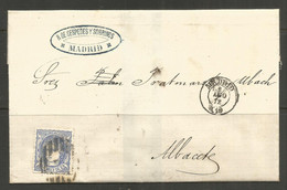 SPAIN. 1872. FOLDED MOURNING ENVELOPE. MADRID TO ALBACETE. R DE CESPEDES SOBRINOS. - Covers & Documents