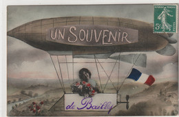 Un Souvenir De BAILLET - Fantaisie - Jeune Fille à Bord D'un Ballon Dirigeable - Drapeau - Ed. E.L.D Timbrée 1909 - Baillet-en-France