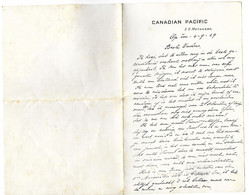 Canadian Pacific, S. S. Metagama, Letter To Belgium (1929), J. Smeyers, Chief Butcher - Kanada