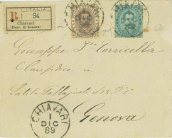 P0511  - REGNO - STORIA POSTALE - UMBERTO I - Sass 37 + 45 Su RACCOMANDATA 1889 - Autres & Non Classés