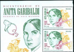 BRAZIL 2021 - 200th ANNIVERSARY OF THE BIRTH OF ANITA GARIBALDI  - JOINT ISSUE WITH URUGUAY -  PAIR  MINT - Unused Stamps