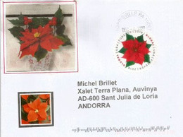 Fleur Poinsettia  (timbre Rond,adhesif, Global Forever) Sur Lettre USA To Andorra - Briefe U. Dokumente
