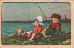 A. BERTIGLIA * Cpa Illustrateur * Enfant à La Pêche à La Ligne * Illustrateur Italien - Bertiglia, A.