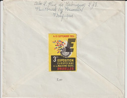 BELGIQUE - 1953 - VIGNETTE EXPOSITION MACHINE-OUTIL à BRUXELLES Au DOS De LETTRE De RUISBROEK => BOURG DE THISY - Erinnophilie [E]