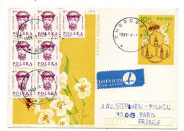 Pologne--1989 - Entier CP  Fleur -cachet  CHOROSZO ...complément En Timbres --destiné à Paris (France) - Postwaardestukken