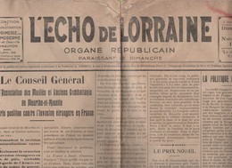 L'ECHO DE LORRAINE 13 11 1938 - PRIX NOBEL - LA FRANCE AUX FRANCAIS - LONGUYON - JARNY - LONGWY - VILLERUPT - MONTMEDY - Testi Generali