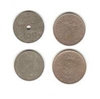 339/ Belgique : 10 Centimes 1942 - 1 Franc 1934 - 1 Franc 1942 - 5 Francs 1949 - 1 Franc