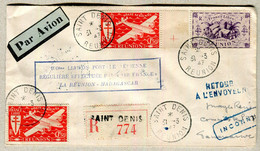 Premiere Liaison Postale REUNION - MADAGASCAR 1947 - Recommandé - ...-1955 Prephilately