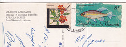Fish + Flower Two Stamps Burundi Over Postcard - Lettres & Documents
