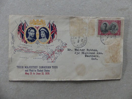 Enveloppe Premier Jour First Day Of Issue Their Majesties Canadian Tour And Visit To United States  15 May 1939 Ottawa - ....-1951