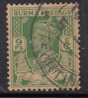 9ps Yellow Green, Used Burma 1938 - 1940, KGVI And Chinthes (Lion), SG21 - Bahrein (...-1965)