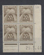 TAXE N° 77 - BLOC De 4 COIN DATE - NEUF SANS CHARNIERE - 25/3/46 - Taxe