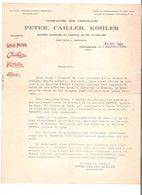 Lettre En-tête Chocolats Gala Peter Cailler Et Kohler Annonçant La Reprise Par Nestlé Des Zones Franches En 1923 - Alimentos