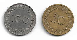 Monnaie SARRE 2 Pieces  20 Franken 1954 Et 100 Franken 1955 Plat 2 N0139 - 100 Franken