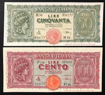 50+100 Lire Luogotenenza Italia Turita  10 12 1944 Sup/q.fds Bb/spl  LOTTO 4315 - 100 Lire