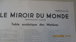 LE MIROIR Du MONDE Suppl. Au N°153 / TABLE ANALYTHIQUE Des MATIERES - Allgemeine Literatur