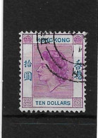 HONG KONG 1954 $10 REDDISH VIOLET AND BRIGHT BLUE SG 191  TOP VALUE OF THE SET FINE USED Cat £15 - Usati