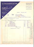 Facture Illustrée De La Chocolaterie De Lyon Délicia Marque Suisse Fondée à Genève Datée Avril 1927 - Alimentos