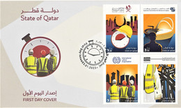 Qatar 2023 First Day Cover - ILO Labour Rights Health Safety Security Projects Lusail City FIFA 2022 Soccer Stadium FDC - IAO