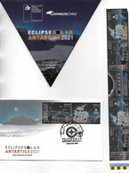 #2579 CHILE 2021 ANTARCTICA SPACE SOLAR ECLIPSE OVER ANTARCTICA PAIR YV 2179-80 COMBO GUTTER PAIR+ FDC+ BROCHURE - South America