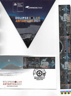 #2579 CHILE 2021 ANTARCTICA SPACE SOLAR ECLIPSE OVER ANTARCTICA PAIR YV 2179-80 COMBO GUTTER PAIR+ FDC+ BROCHURE - América Del Sur