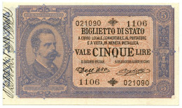 5 LIRE BIGLIETTO DI STATO EFFIGE UMBERTO I 25/10/1892 QFDS - Sonstige