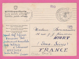 Camp Militaire D'internement D'Ersigen (Suisse) Sur Militärpostkarte Vers Niort 1940 (Paul Bonnamour) - Postmarks