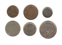 374/ Pays-Bas : 1 Cent 1948 - 5 Cent 1977 - 10 Cent 1943 Et 1974 - 25 Cent 1965 - 1 Gulden 1969 - 10 Cent