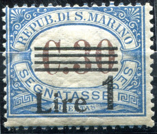 Z3561 SAN MARINO 1936 Segnatasse L. 1 Su Cent. 30,  MNH**, Sassone 50, Valore Catalogo € 250, Ottime Condizioni - Timbres-taxe