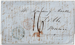 GREAT BRITAIN 1850 - COVER FROM SHEFFIELD TO LILLE CANCELLATION SHEFFIELD  JA 11 1850 AND ANGL. CALAIS 12 JANV. 50 - ...-1840 Precursores