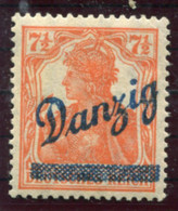 DANZIG 1920 (30 Aug.) Diagonal Overprint On 7½ Pf. Germania MNH / **  Michel 35 - Ungebraucht