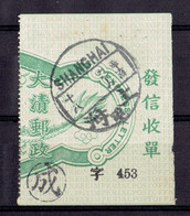 CHINE - SHANGHAI - RECEPISSE D'UNE LETTRE EXPRESS 18 MARCH 1911 - TTB - EXPRESS LETTER RECEIPT - VERY FINE - Covers & Documents