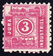1867 Jura Industriel-Bahn, 3 Teilstrecken Rot, Nr. 122. Buchdruck Eisenbahnmarken. Postfrisch, Originalgummi - Chemins De Fer