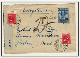 AUSTRALIA 1944 Underpaid Censored Cover To Switzerland With 'Postage Dues' Added On Arrival 'T' Tax Mark (**) RARE - Briefe U. Dokumente