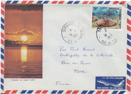 Lettre Par Avion Illustrée (Coucher De Soleil, 14 Juillet à Papeete) Obl. Travao Le 14/1/81 Sur PA 138 (Corail) - Covers & Documents