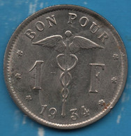 BELGIQUE 1 FRANC 1934 KM# 89 Albert Ier BON POUR - 1 Franc