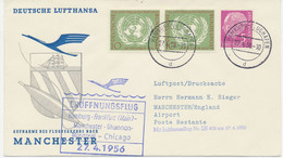 BUNDESREPUBLIK 27.4.1956, Kab.-Erstflug Mit Superconstellation LH 432 "HAMBURG - FRANKFURT - MANCHESTER" (Hab.69/Sie.53) - Briefe U. Dokumente