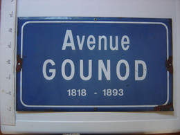 Plaque émaillée Ancienne De Rue Avenue GOUNOD 1818 - 1893 TAGS Au Dos - Otros & Sin Clasificación