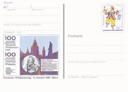 PHILATELISTS' DAY, CLOWN, PC STATIONERY, ENTIER POSTAL, 1989, GERMANY - Cartes Postales - Neuves