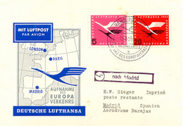 BUNDESREPUBLIK 1955, 3 Versch. Selt. Erstflüge Der Dt. Lufthansa Hamburg - Madrid, Köln - Madrid Und Franfurt - Madrid - Briefe U. Dokumente