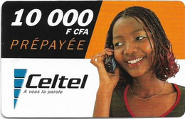 Gabon - Celtel - Young Woman At The Phone, GSM Refill 10.000Fcfa, Used - Gabun