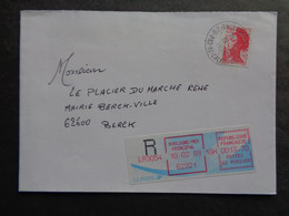 France Vignette Recommandé R LR 3054 Boulogne Sur Mer Principal 10-02-1989 G2 PC62160 Liberté De Gandon Berck Sur Mer - Lettres & Documents