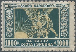 POLAND-POLSKA,1923 SKARB NARODOWY1000M NA ZAKUP ZLOTAI SREBRA,NATIONAL TREASURE TO PURCHASE GOLD AND SILVER,Gum - Viñetas