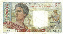 FRENCH POLYNESIA 20 FRANCS GREY MAN HEAD FRONT WOMAN BACK NOT DATED(1963) P21c 3RD SIG VARIETY F+ READ DESCRIPTION!! - Papeete (Polinesia Francese 1914-1985)