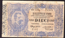 ITALIA - REGNO  10 LIRE 1892  P-20c   VG - Biglietti Di Stato